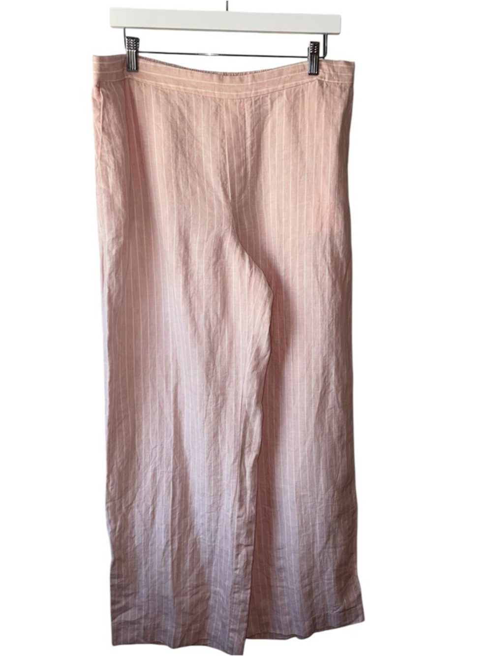 Madewell The Easy Pull-On Pant in 100% Linen Size Large Pink White Stripes - Picture 2 of 8